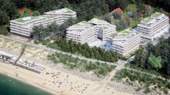 Dune Resort powstanie bezpośrednio przy plaży w Mielnie. Z lewej strony wizualizacji budynek A, w środku B, za nim C /fot.: mat. prasowe / 