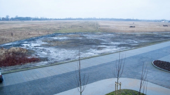 Park Dąbie zajmie 7,8 ha gruntów Lotniska Dąbie od strony ul. Hangarowej - działka z prawej części zdjęcia /fot.: ak / 