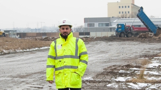 Łukasz Król, Project Manager at Agatrans Multi Projekt at the construction site of Szczecin Business Plaza /fot.: ak / 