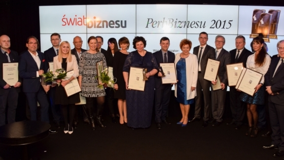 The Business Pearls 2015 Gala. In the middle, the winners (holding statues): Laura Hołowacz, President of CSL Internationale Spedition and Przemysław Milczarek, deputy chairman of Bilfinger Mars Offshore /fot.: mab / 